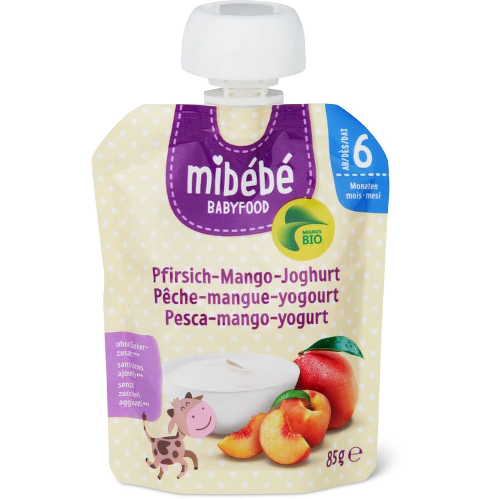 Mibébé Bio Babyfood Quetschbeutel für Babys Pfirsich Mango Joghurt