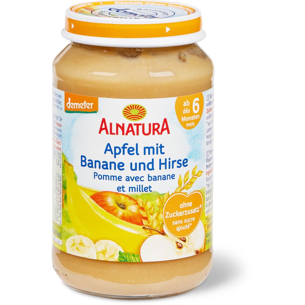 Alnatura Demeter Babygläschen mit Apfel Banane und Hirse Ab 6