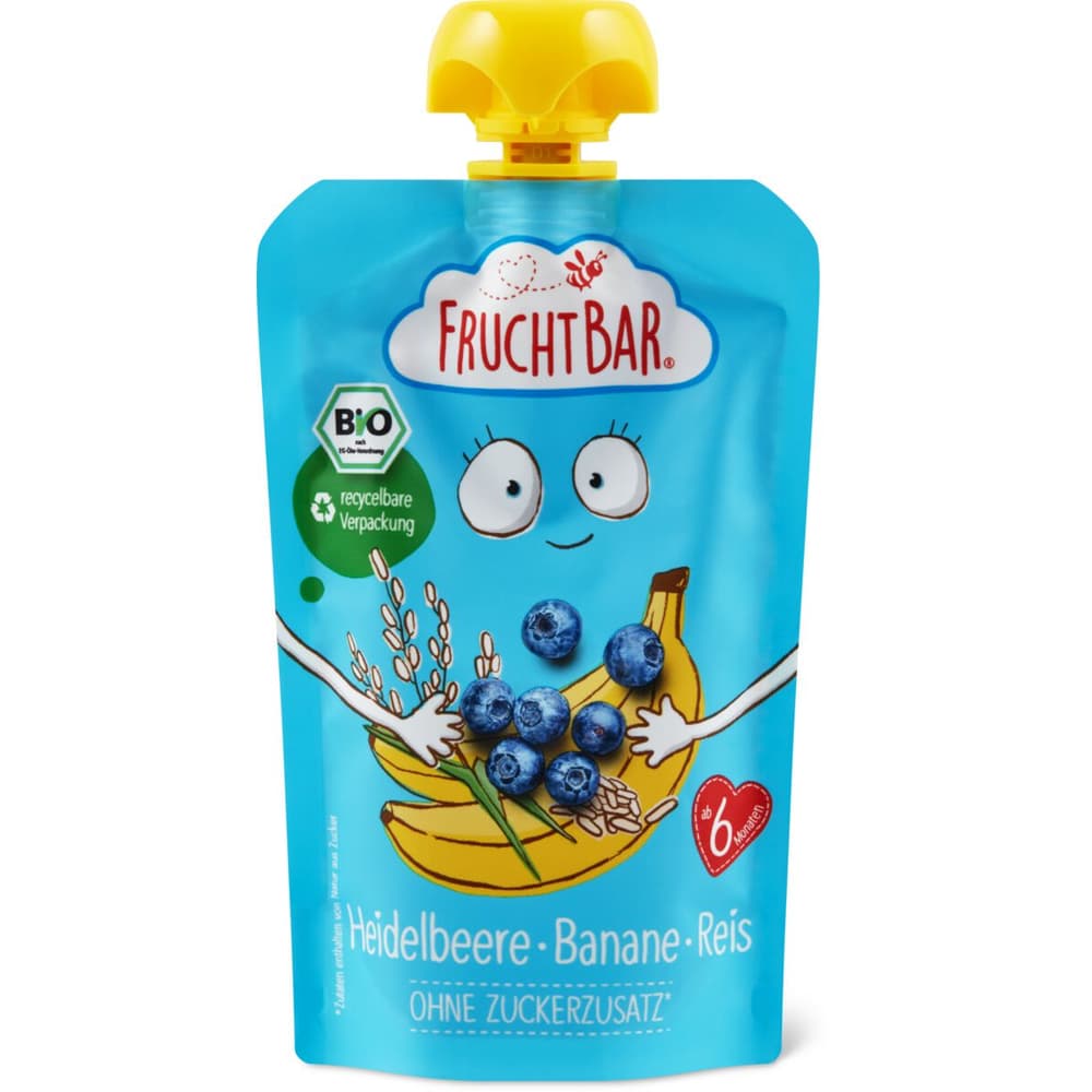 Fruchtbar Bio Quetschbeutel für Babys Blaubeere Banane Reis Ab