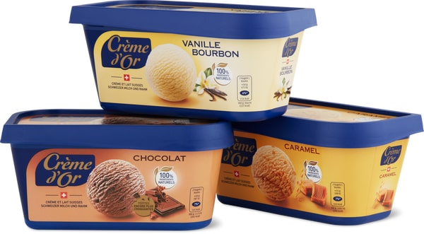 Toutes les glaces Crème d’Or, en bacs de 750 ml ou 1000 ml