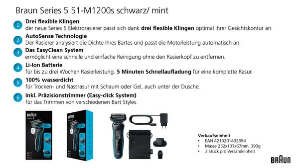 Braun Braun 51-M1200s Series 5 - Rasierer - schwarz-mint