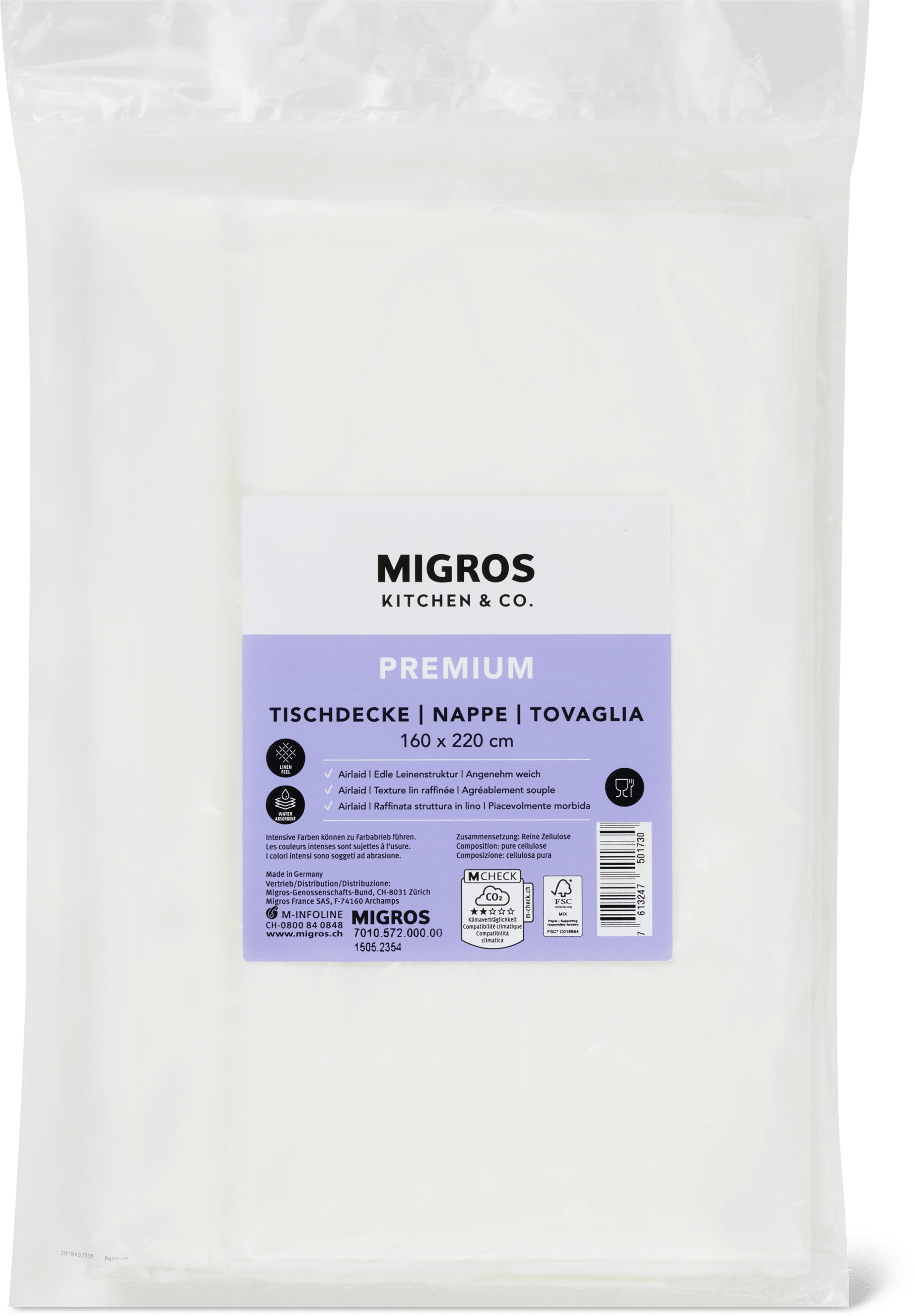 Migros Kitchen & Co. Papiertischdecke Weiss, 1.6x2.2m