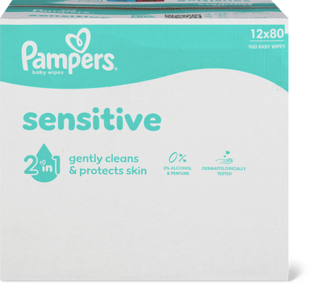 Pampers Lingettes imprégnées Pampers Sensitive 12x80 pces