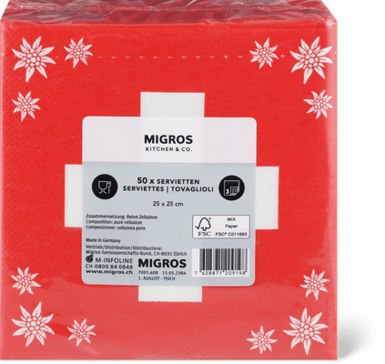 Migros Kitchen & Co. Tovaglioli di carta fantasia, 25 x 25 cm