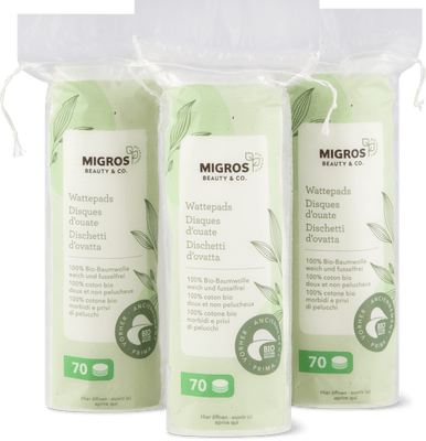 Migros Beauty & Co. Disques d’ouate Eco en lot de 3 100% coton bio, doux et non pelucheux