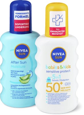 Nivea Mix solaire Spray solaire IPS 50+ Sensitive babies & kids et Spray After Sun Moisture