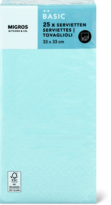 Migros Kitchen & Co. Papierservietten Blau, 1/8 33x33cm