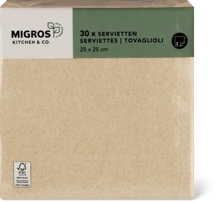 Migros Kitchen & Co. Tovaglioli di carta natura, 25 x 25 cm, materiale riciclato