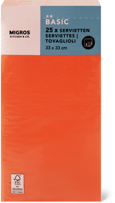 Migros Kitchen & Co. Papierservietten Orange, 1/8 33x33cm
