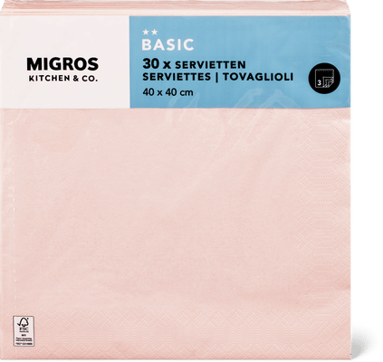Migros Kitchen & Co. Papierservietten Rosa, 40x40cm