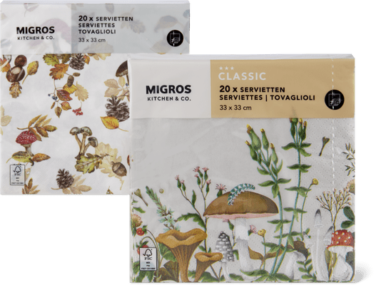 Migros Kitchen & Co. Tovaglioli di carta fantasia, assortiti, 33 x 33 cm
