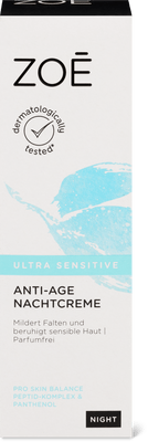 Crème de nuit anti-âge Zoé Ultra Sensitive Complexe de peptides, panthénol
