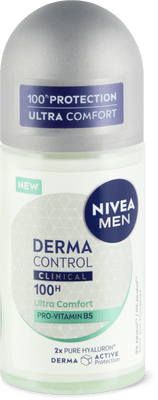Nivea Men Deo Roll on Derma Control Clinical 100h, Anti-Transpirant, 0% Alkohol