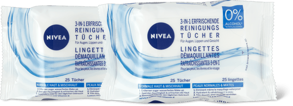 Nivea Salviettine rinfrescanti 3-IN-1 Aloe vera, acido ialuronico