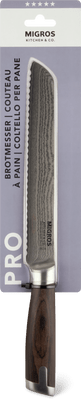 Migros Kitchen & Co. Couteau à pain argenté, acier inoxydable, bois, lame: 20 cm