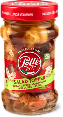 Polli Salad Topper Borlotti Bohnen,  Pilze und Oliven