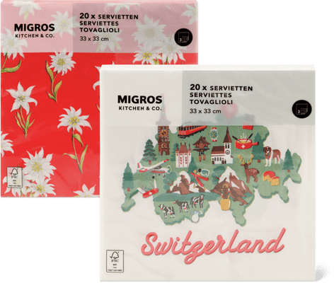 Migros Kitchen & Co. Tovaglioli di carta fantasia, assortiti, 33 x 33 cm