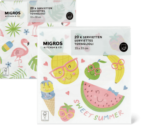 Migros Kitchen & Co. Serviettes en papier À motifs, 33 x 33 cm