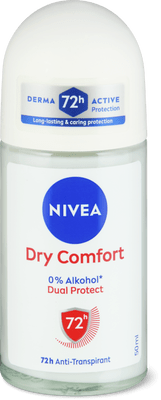 Nivea Déodorant roll-on Dry Comfort 72 h, 0% d’alcool, anti-transpirant