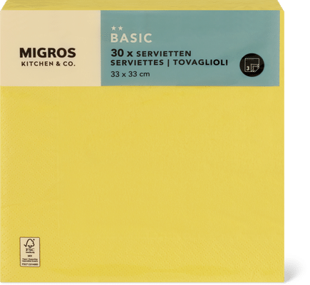 Migros Kitchen & Co. Tovaglioli di carta gialli, 33 x 33 cm