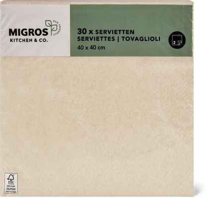 Migros Kitchen & Co. Paper Napkins Plain, 40 x 40 cm, Recycled