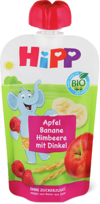 Hipp Bio Quetschbeutel Apfel, Banane, Himbeere mit Dinkel ab 1 Jahr