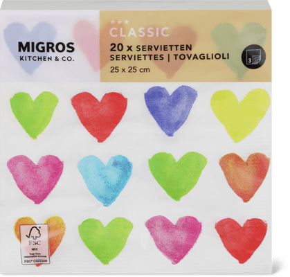 Migros Kitchen & Co. Paper Napkins Patterned, 25 x 25 cm