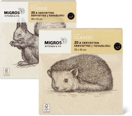 Migros Kitchen & Co. Paper Napkins Patterned, Assorted, 33 x 33cm, Recycled