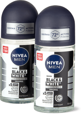 Nivea Men Deo Roll-on Black&White Invisible  72h, Anti-Transpirant