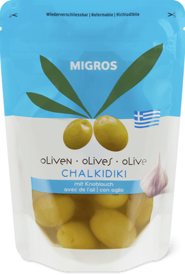 Migros Griechische Oliven Chalkidiki gefüllt mit Knoblauch