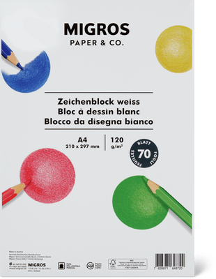 Migros Paper & Co. Drawing Pad A4, White, 120 g, 70 Sheets
