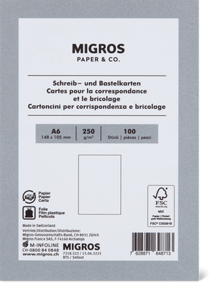 Migros Paper & Co. Cartoncini per corrispondenza e bricolage A6 Duo, 250 g