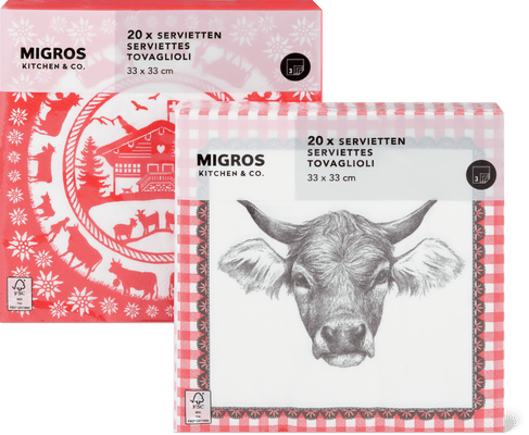 Migros Kitchen & Co. Tovaglioli di carta fantasia, assortiti, 33 x 33 cm