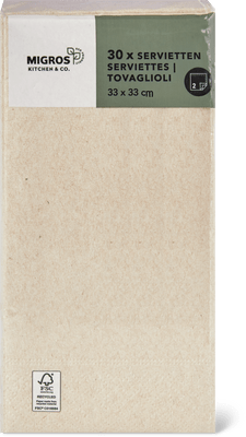 Migros Kitchen & Co. Serviettes en papier Naturel, pliage 1/8, 33 x 33 cm, recyclé
