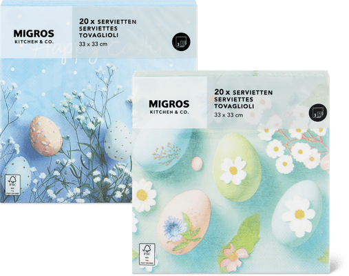 Migros Kitchen & Co. Papierservietten Gemustert, 33x33cm