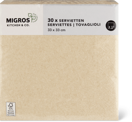 Migros Kitchen & Co. Tovaglioli di carta natura, 33 x 33 cm, materiale riciclato