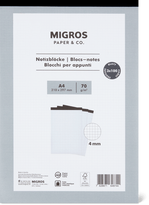 Migros Paper & Co. Bloc-notes A4, 3 pièces.