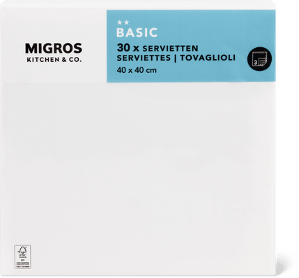 Migros Kitchen & Co. Paper Napkins White, 40 x 40 cm