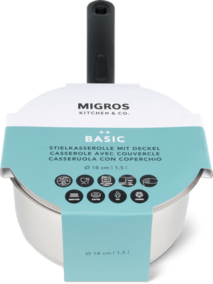 Kitchen & Co. Basic Stielkasserolle mit Deckel Ø 18 cm