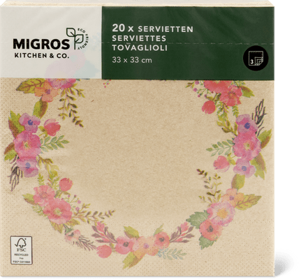 Migros Kitchen & Co. Serviettes en papier À motifs, 33 x 33 cm