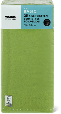 Migros Kitchen & Co. Tovaglioli di carta Oliva, 1/8 piega 33 x 33 cm