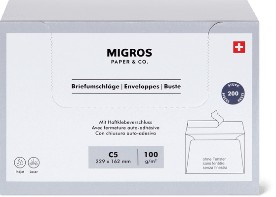 Migros Paper & Co. Enveloppes C5, sans fenêtre