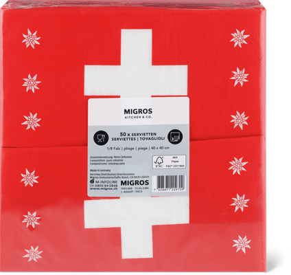 Migros Kitchen & Co. Papierservietten Gemustert, 1/8 Falz 33x33xm