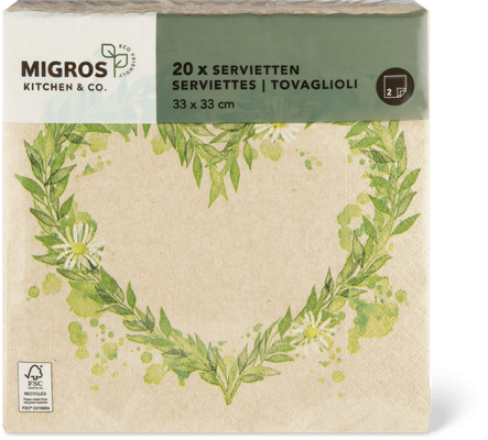 Migros Kitchen & Co. Papierservietten Gemustert, 33x33cm, recycelt