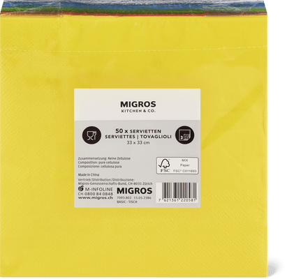 Migros Kitchen & Co. Papierservietten Uni mehrfarbig, 33x33cm