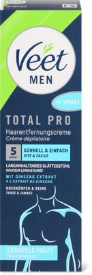 Veet Men Total Pro Sport Haarentfernungscreme Oberkörper & Beine, Sensible Haut