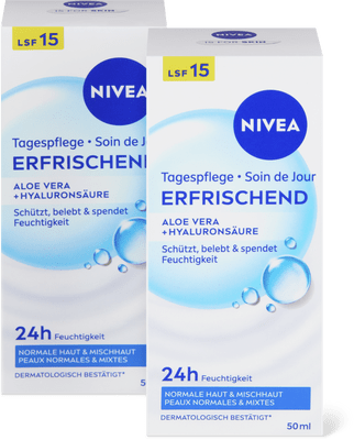Nivea Erfrischende Tagespflege Duo LSF 15, Aloe Vera, Hyaluronsäure