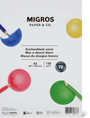 Migros Paper & Co. Zeichenblock A3, weiss, 120 g, 2 x 35 Blatt