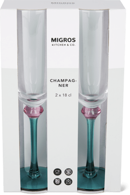 Migros Kitchen & Co. Coupes à champagne rose et pétrole, 18 cl