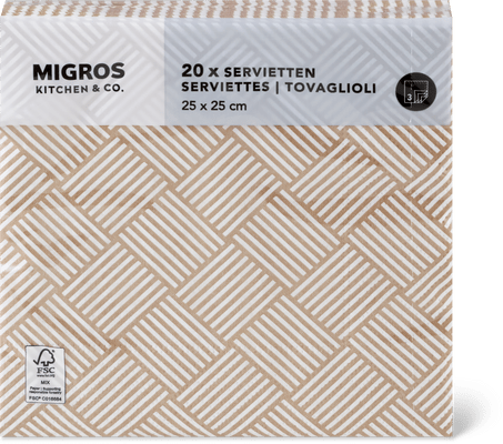 Migros Kitchen & Co. Tovaglioli di carta Fantasia, 25 x 25 cm
